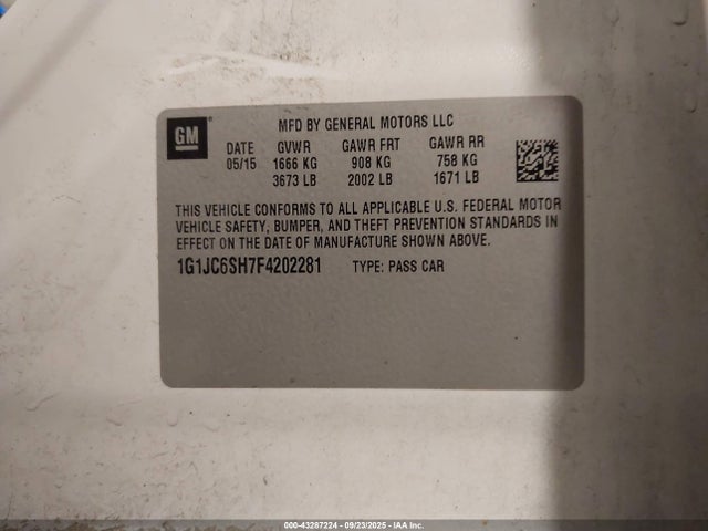 1G1JC6SH7F4202281 Chevrolet luw