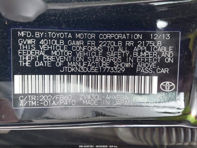 JTDKN3DU5E1773329 Toyota 2zr-fxe+3jm