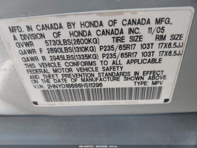 2006 ACURA MDX 2HNYD18686H511296 Photo 8