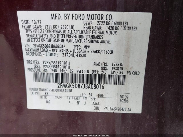 Ford Flex 2018 2FMGK5D87JBA08016 Image 9