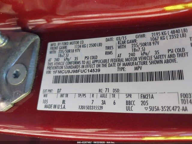 1FMCU9J98FUC14539 Ford Escape