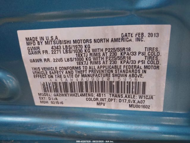 2013 MITSUBISHI OUTLANDER SPORT 4A4AR4AU9DE015956 Photo 8