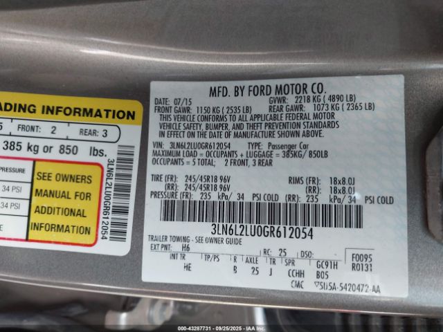 2016 LINCOLN MKZ HYBRID 3LN6L2LU0GR612054 Photo 8