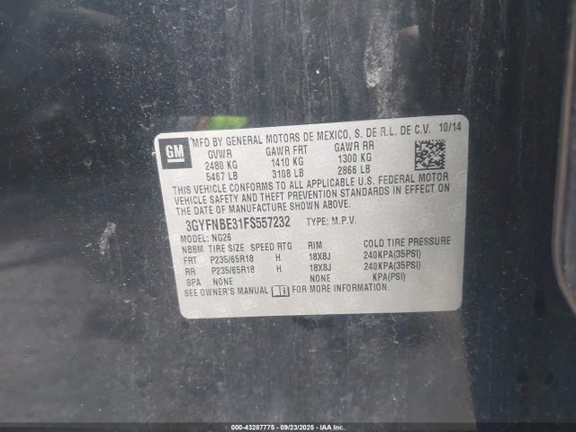 2015 CADILLAC SRX 3GYFNBE31FS557232 Photo 8