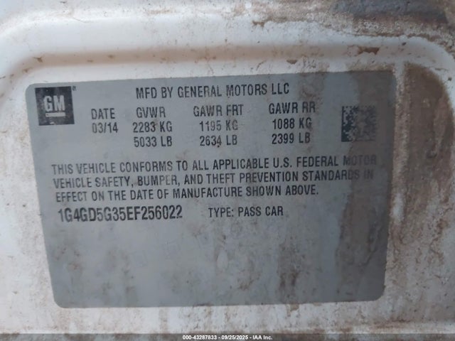 Buick lfx 2014 1G4GD5G35EF256022 Image 9