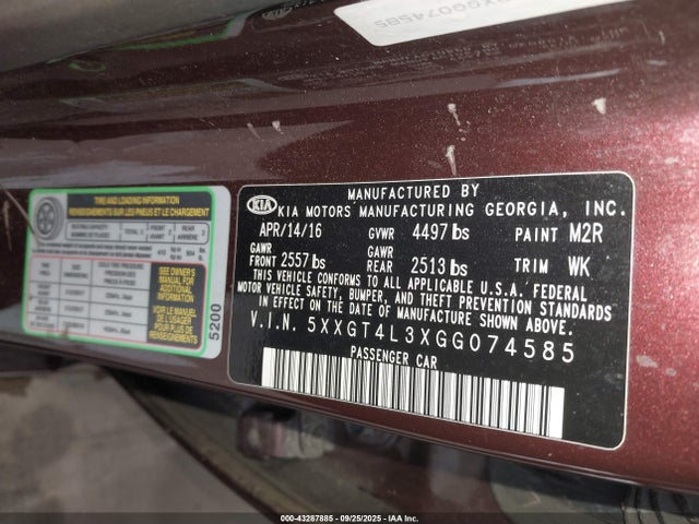 5XXGT4L3XGG074585 KIA t-gdi theta ii