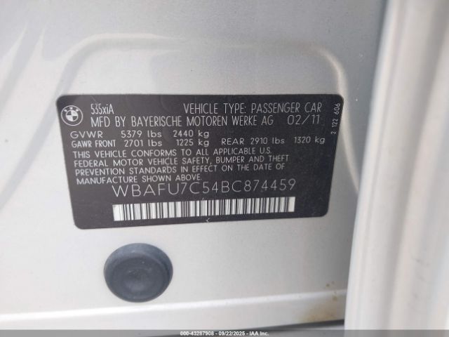 2011 BMW 535I WBAFU7C54BC874459 Photo 8