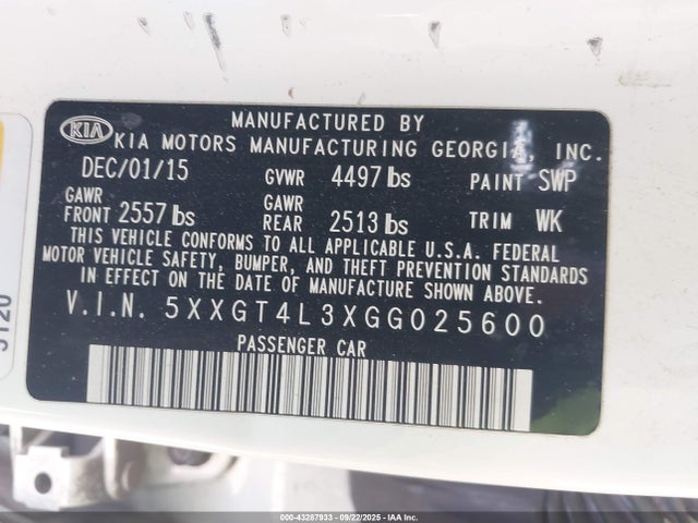 5XXGT4L3XGG025600 KIA t-gdi theta ii