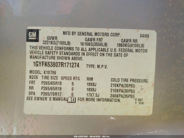 2007 CADILLAC ESCALADE 1GYFK63807R171274 Photo 8