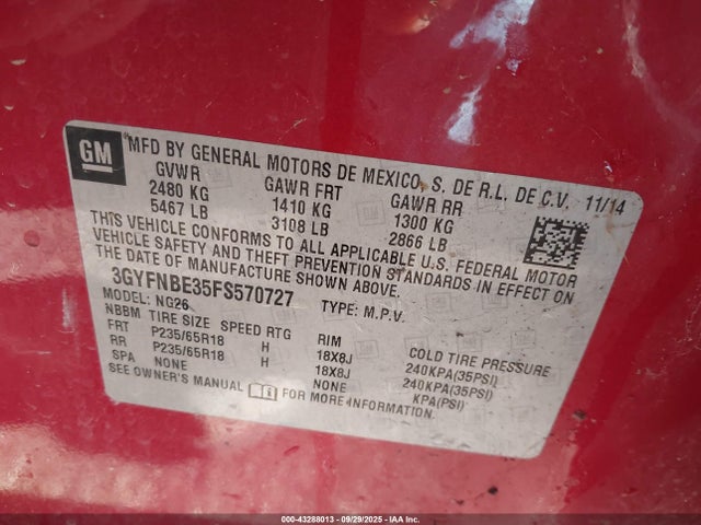 2015 CADILLAC SRX 3GYFNBE35FS570727 Photo 8