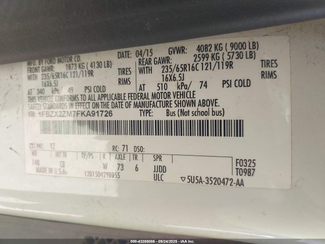 1FBZX2ZM7FKA91726 Ford Transit
