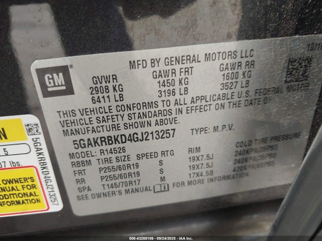 5GAKRBKD4GJ213257 Buick llt - sidi, alum, 60 degrees
