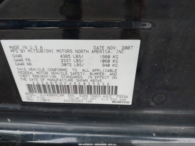 2008 MITSUBISHI GALANT 4A3AB56F48E035532 Photo 8