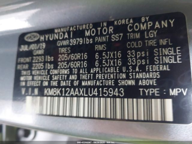 2020 HYUNDAI KONA KM8K12AAXLU415943 Photo 8