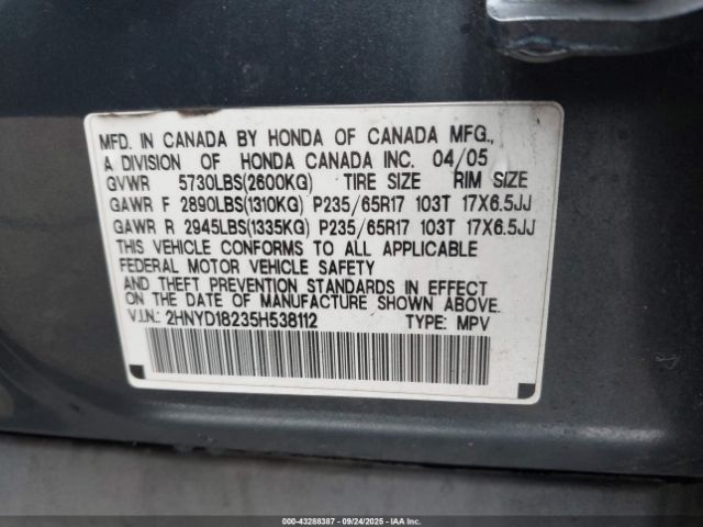 2005 ACURA MDX 2HNYD18235H538112 Photo 8