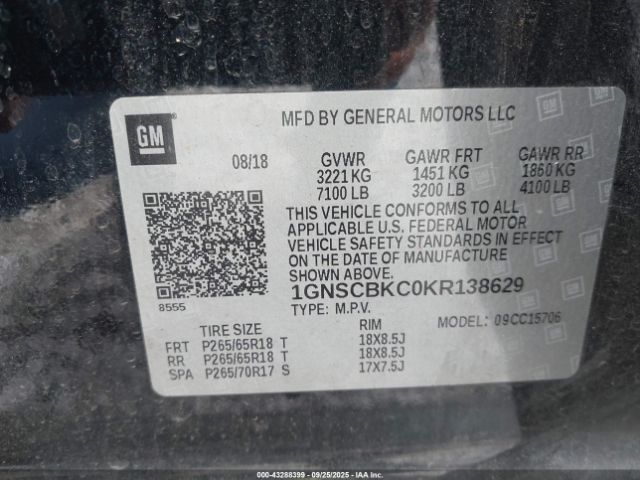 2019 CHEVROLET TAHOE 1GNSCBKC0KR138629 Photo 8