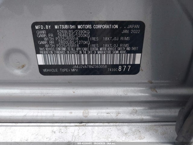 2022 MITSUBISHI OUTLANDER PHEV JA4J2VA78NZ063058 Photo 8