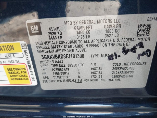 Buick llt 2015 5GAKVBKD8FJ101300 Image 9