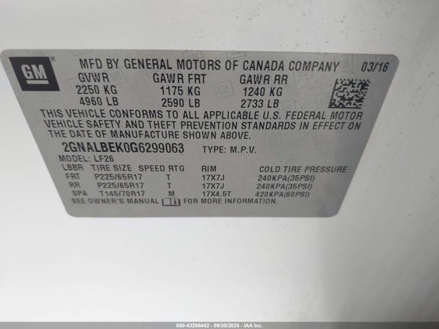 2GNALBEK0G6299063 Chevrolet lea - e85 max, aluminum