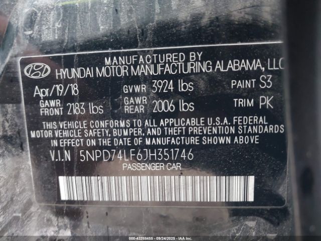 2018 HYUNDAI ELANTRA 5NPD74LF6JH351746 Photo 8