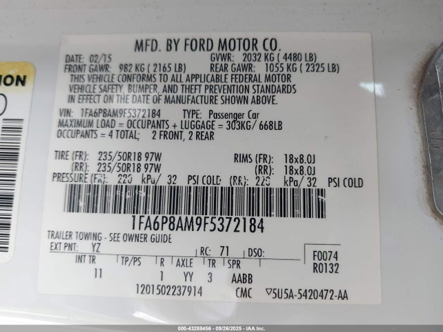 Ford 2015 2015 1FA6P8AM9F5372184 Image 9