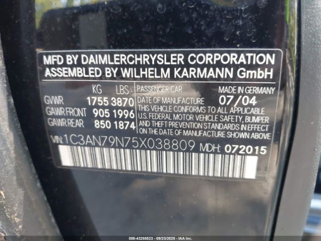 2005 CHRYSLER CROSSFIRE 1C3AN79N75X038809 Photo 8