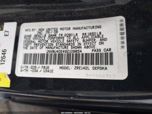 2009 TOYOTA COROLLA 1NXBU40E49Z109854 Photo 8