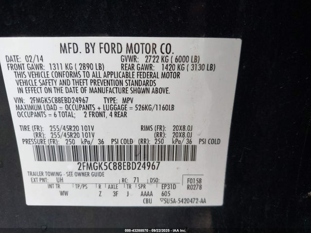 Ford 2014 2014 2FMGK5C88EBD24967 Image 9