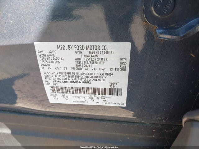 Aukcja sprzedaży 2021 Ford Explorer Xlt, vin: 1FMSK8DH8MGA10852, numer aukcji: 43288674