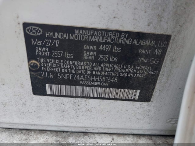Продаж на аукціоні авто 2017 Hyundai Sonata, vin: 5NPE24AF5HH581648, номер лоту: 43288707