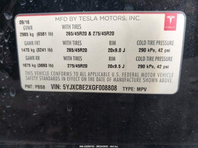 5YJXCBE2XGF008808 Tesla MODEL X