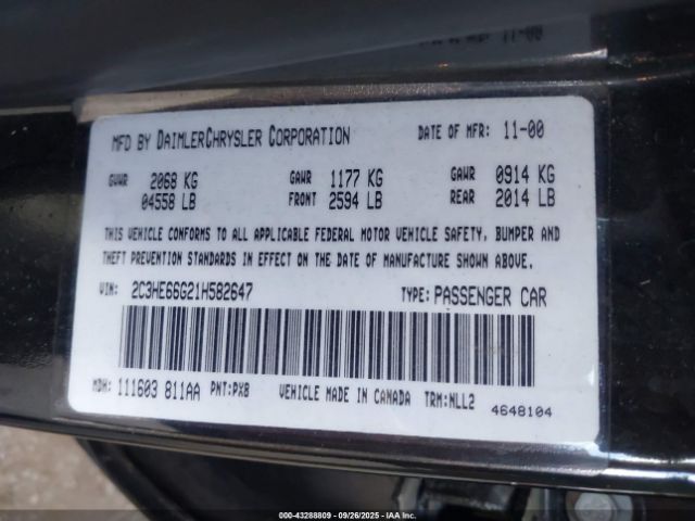 2001 CHRYSLER 300M 2C3HE66G21H582647 Photo 8