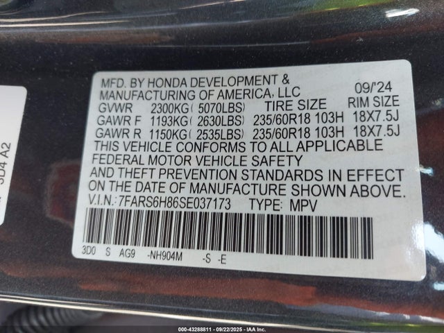 7FARS6H86SE037173 Honda lfc3
