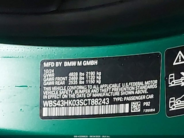 43288828 :رقم المزاد ، WBS43HK03SCT88243 vin ، 2025 Bmw M4 Cs مزاد بيع