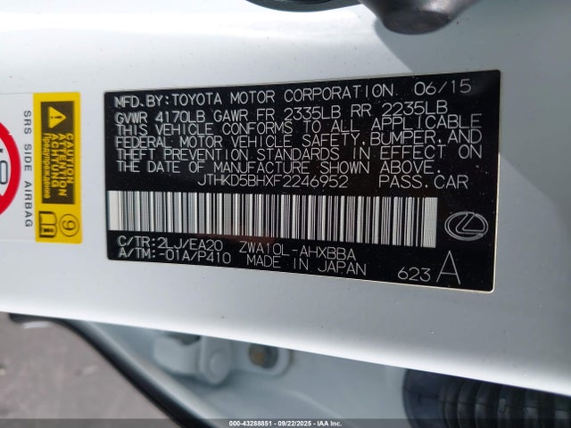 JTHKD5BHXF2246952 Lexus 2zr-fxe+3jm
