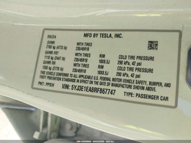 2024 TESLA MODEL 3 5YJ3E1EA8RF867747 Photo 8