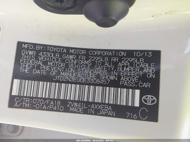 Toyota 2zr-fxe+5jm 2014 JTDZN3EU0E3308457 Image 9