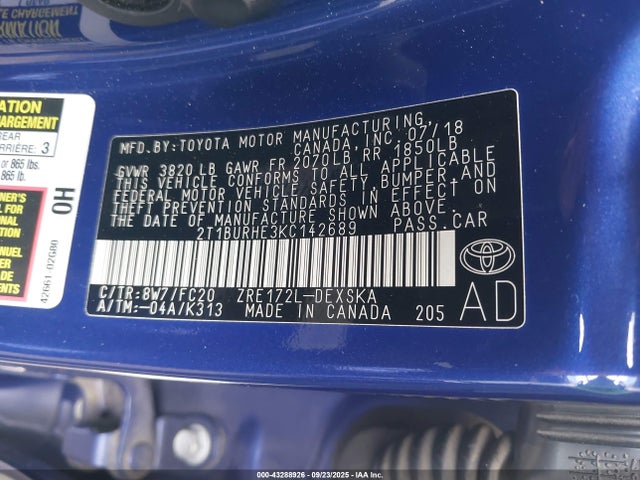 2T1BURHE3KC142689 Toyota 2zr-fe