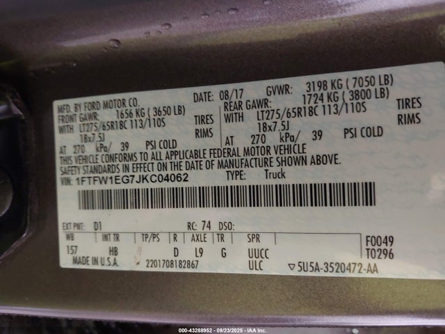 Ford 3.5l gtdi 2018 1FTFW1EG7JKC04062 Image 9