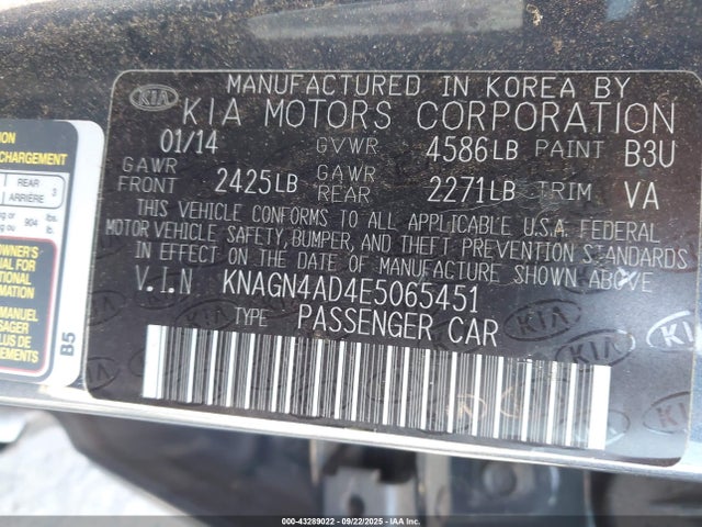KIA dohc mpi theta ii 2014 KNAGN4AD4E5065451 Image 9