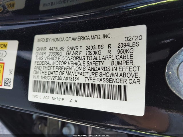 1HGCV2F30LA013164 Honda Accord Sport 2.0t