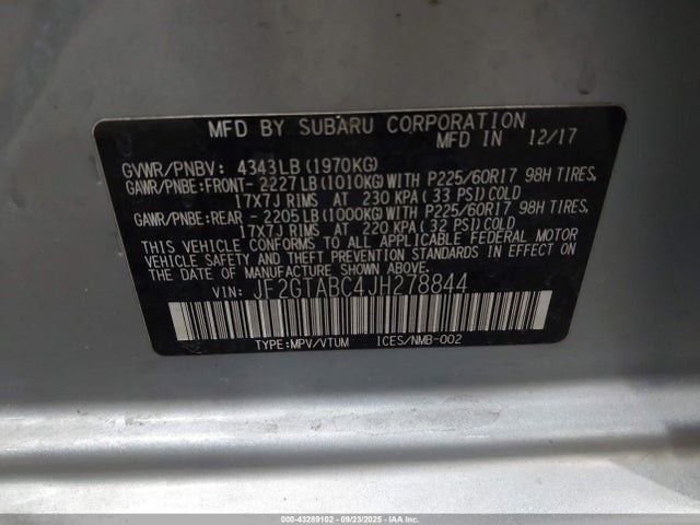Subaru naturally aspirated 2018 JF2GTABC4JH278844 Image 9