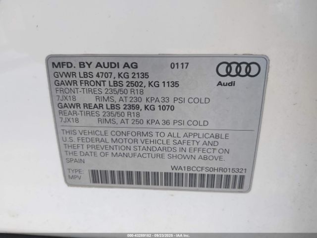 2017 AUDI Q3 WA1BCCFS0HR015321 Photo 8