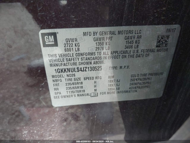 1GKKNULS4JZ130525 GMC lgx - direct injection, variable valve timing, alum, gen 2