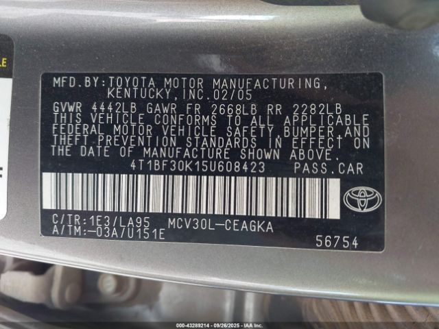 2005 TOYOTA CAMRY 4T1BF30K15U608423 Photo 8