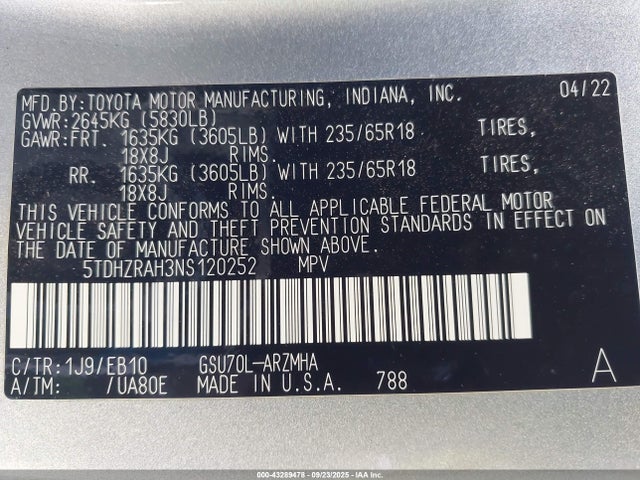 Toyota 2gr-fks 2022 5TDHZRAH3NS120252 Image 9