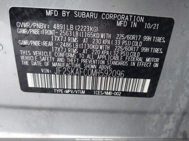 2021 SUBARU FORESTER JF2SKAFC0MH592096 Photo 8