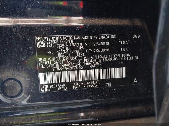 2T3B6RFV4RW076585 Toyota a25a-fxs