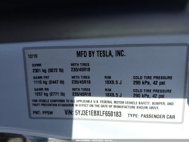 2020 TESLA MODEL 3 5YJ3E1EBXLF650183 Photo 8