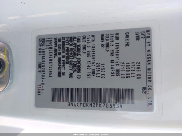 3N6CM0KN2MK705954 Nissan Nv200 Cargo Sv Xtronic Cvt
